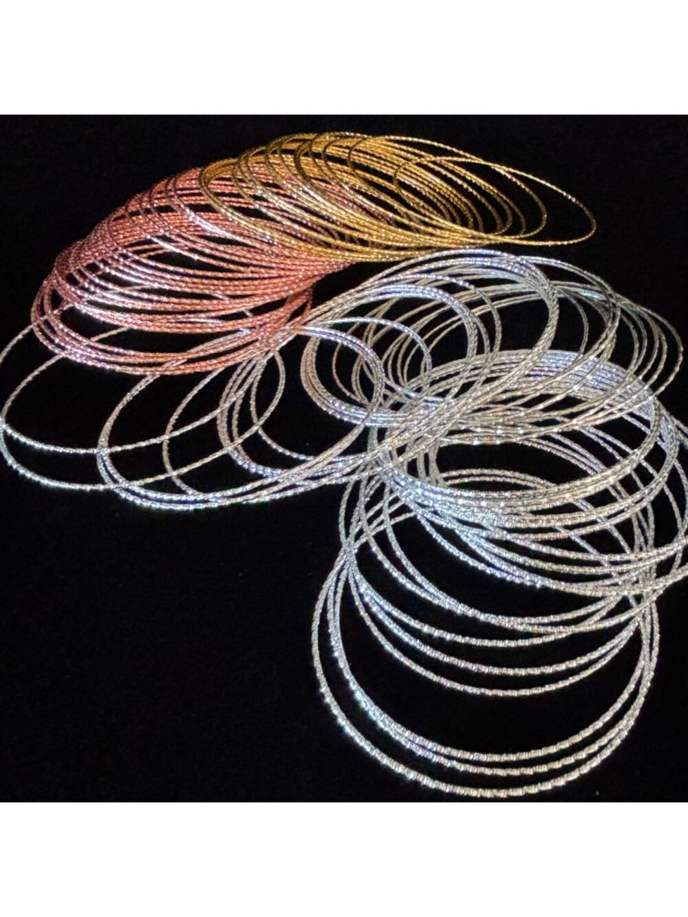 Lot Of 85 Bangle Steel Bracelets Silver Gold Copper Stacking Set
